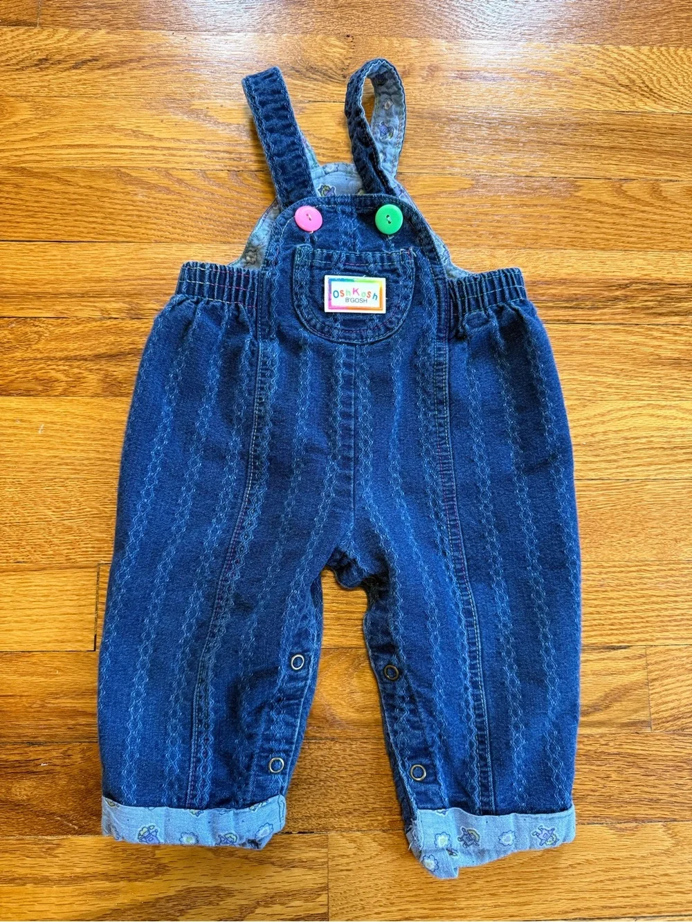 Vintage 80s 90s Denim Overalls, OshKosh B’Gosh Colorful Striped Baby (12 Months)